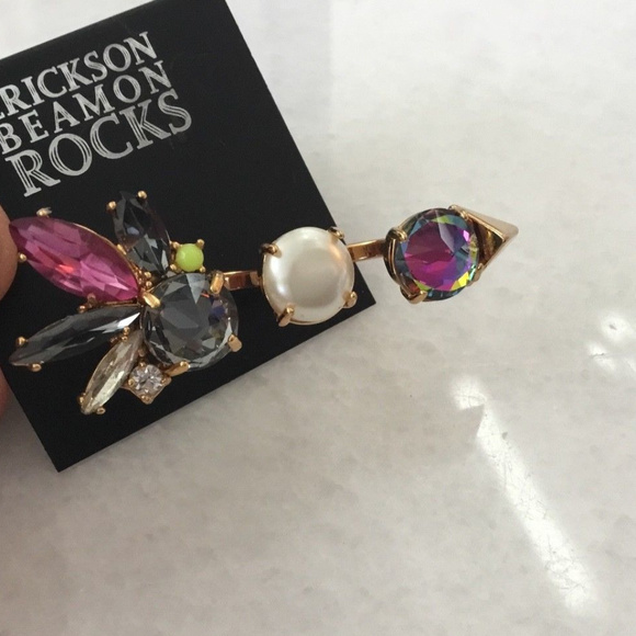 ERICKSON BEAMON CRYSTAL/PEARL 2 FINGER RING SZ 7/8**NEW! - Picture 3 of 4